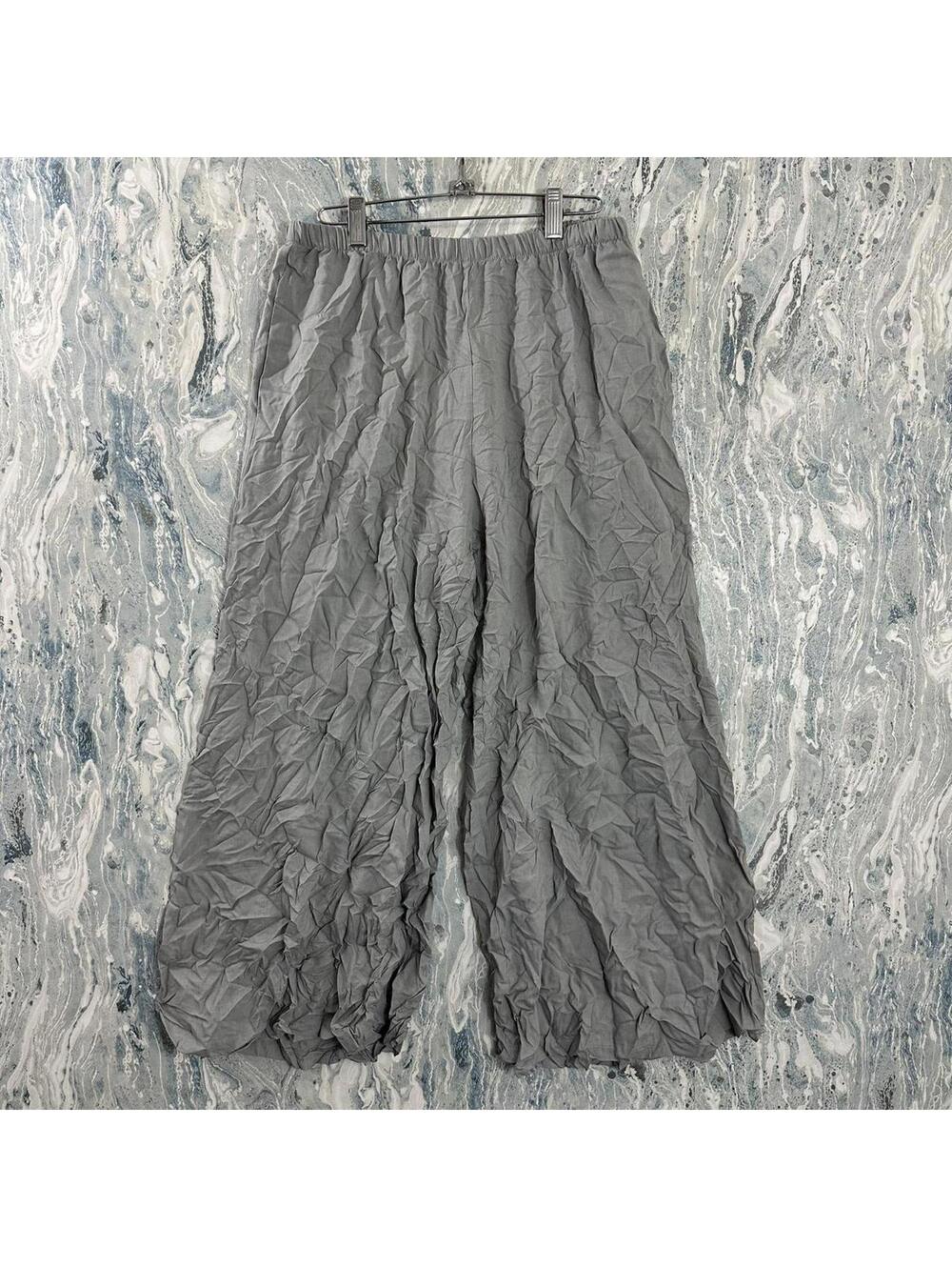 Boho Designer Smoke Grey Crinkled Wide-Leg Pants (2)